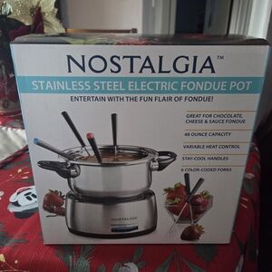 Nostalgia Silver Electric Fondue Set with Colorful Forks
